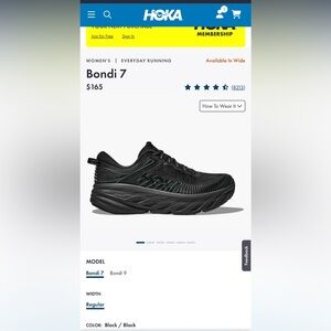 Hoka One One Bondi 7 Women’s Size 8 Black - Like New